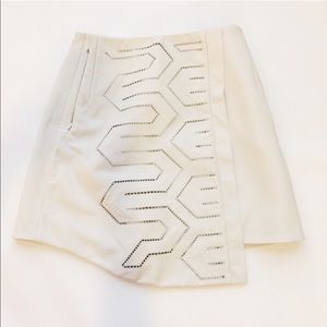 Tibi Embroidered Leather Asymmetrical Skirt
